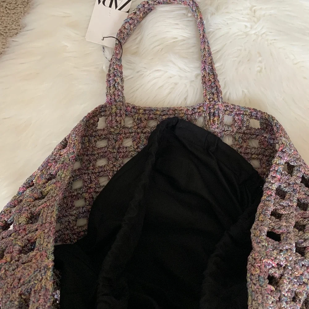 ZARA Shimmer Basket Weave Tote Bag - Picture 7 of 11